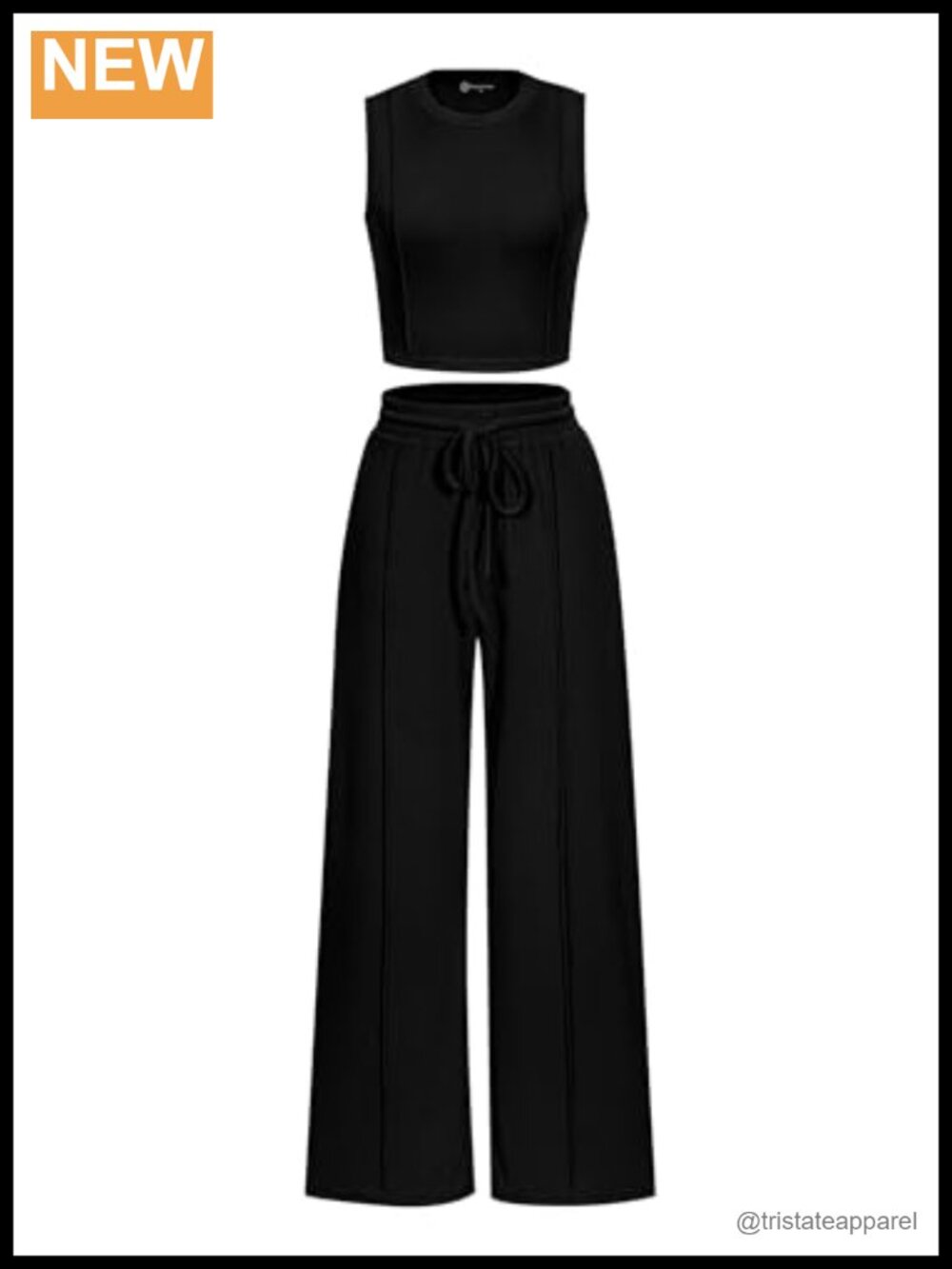 2 Piece Lounge Set Sleeveless Crop Top Wide Leg Pants Pockets Summer Travel